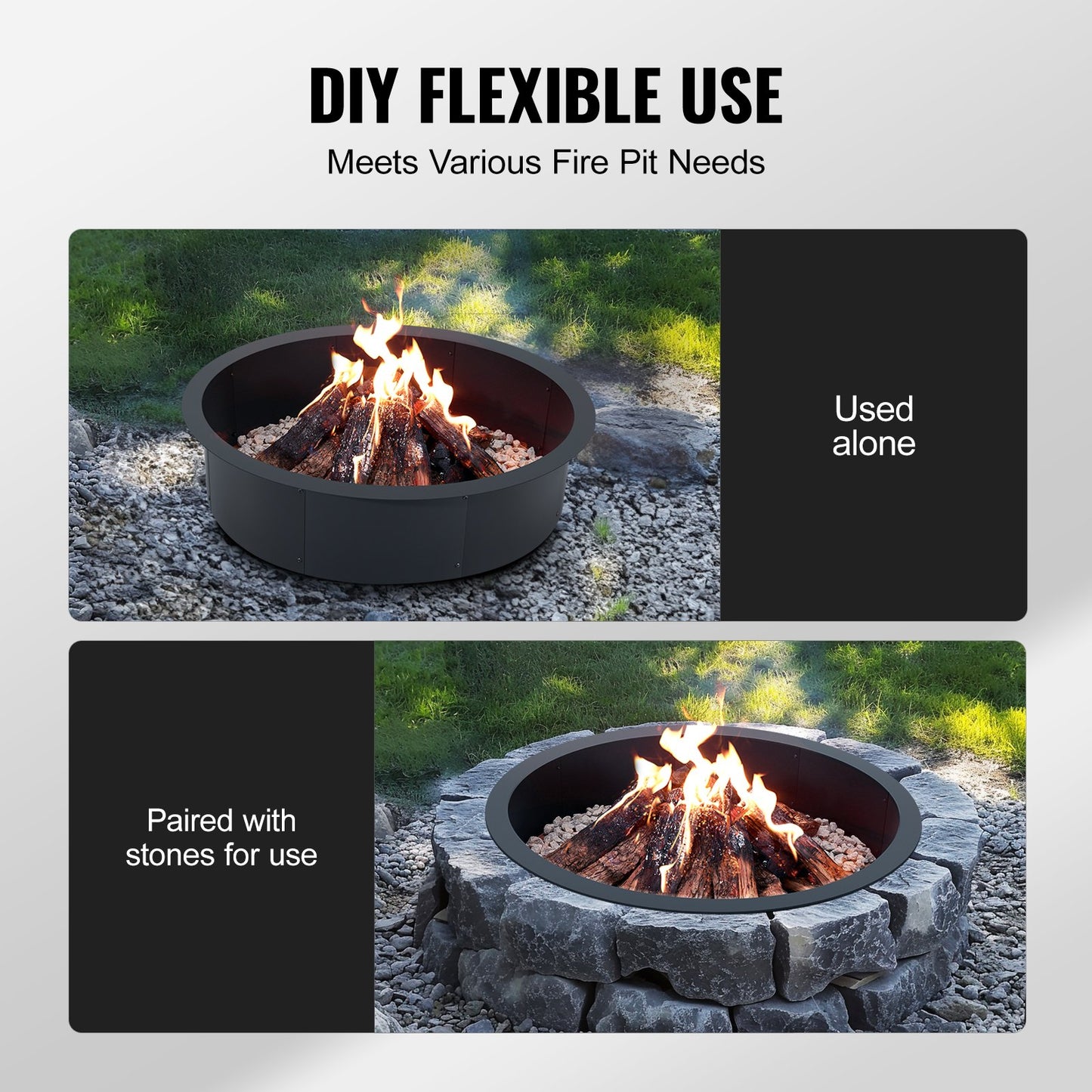 Fire Pit Ring Rund 45 tums yttre stålfoder DIY Campfire Ring Firepit