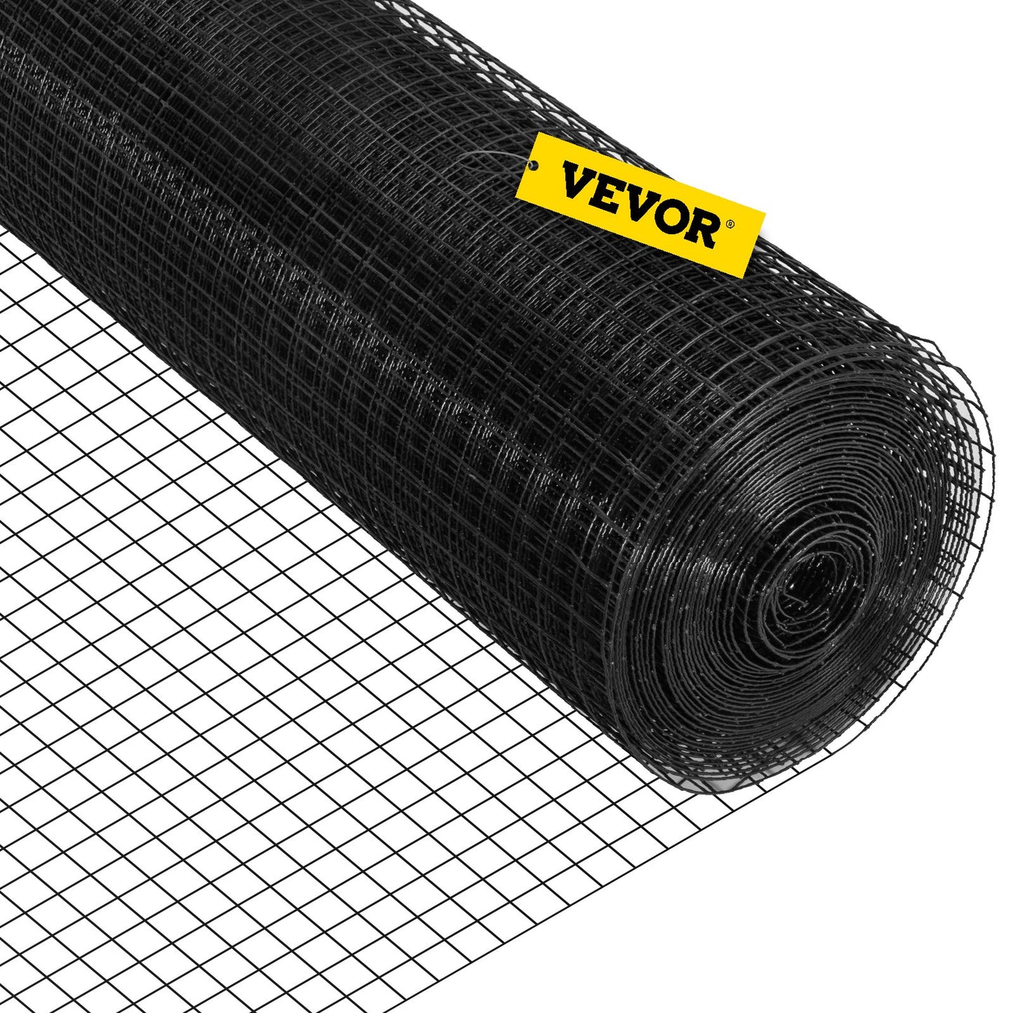 Hårdvaruduk, 24\" x50\' & 1\"x1\" maskstorlek, galvaniserat stål Vinylbelagd 16 gauge svetsad tråd med en skärtång och ett par tyghandskar, för trädgårdsstängsel och husdjursskåp, svart