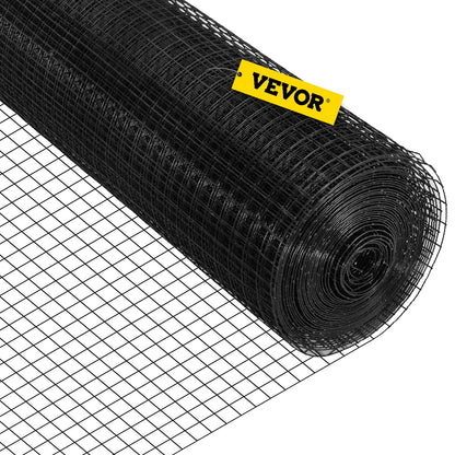 Hårdvaruduk, 24\" x50\' & 1\"x1\" maskstorlek, galvaniserat stål Vinylbelagd 16 gauge svetsad tråd med en skärtång och ett par tyghandskar, för trädgårdsstängsel och husdjursskåp, svart