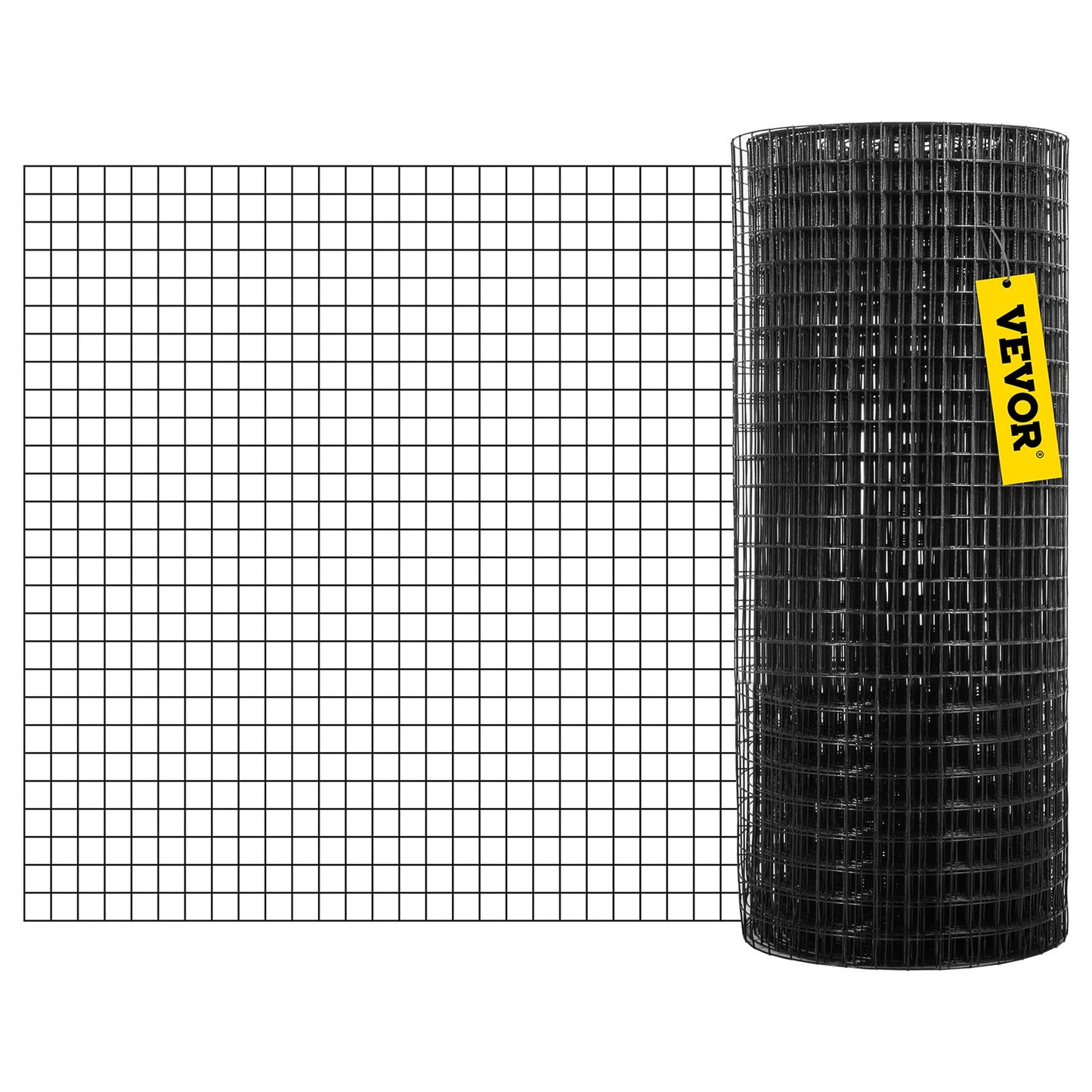 Hårdvaruduk, 24\" x50\' & 1\"x1\" maskstorlek, galvaniserat stål Vinylbelagd 16 gauge svetsad tråd med en skärtång och ett par tyghandskar, för trädgårdsstängsel och husdjursskåp, svart