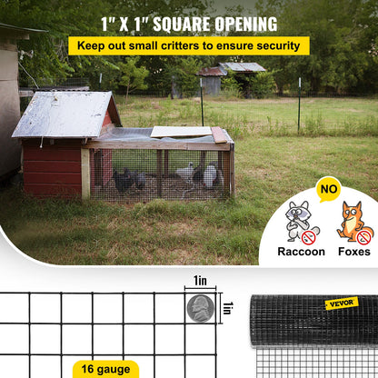 Hårdvaruduk, 24\" x 100\' & 1\"x1\" maskstorlek, galvaniserat stål Vinylbelagd 16 gauge kycklingtrådsstängsel med en skärtång och ett par tyghandskar, för trädgårdsstängsel och husdjursinhägnader,