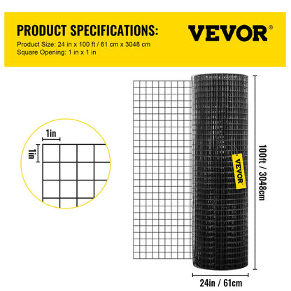 Hårdvaruduk, 24\" x 100\' & 1\"x1\" maskstorlek, galvaniserat stål Vinylbelagd 16 gauge kycklingtrådsstängsel med en skärtång och ett par tyghandskar, för trädgårdsstängsel och husdjursinhägnader,