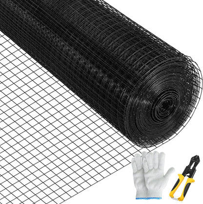 Hårdvaruduk, 24\" x 100\' & 1\"x1\" maskstorlek, galvaniserat stål Vinylbelagd 16 gauge kycklingtrådsstängsel med en skärtång och ett par tyghandskar, för trädgårdsstängsel och husdjursinhägnader,