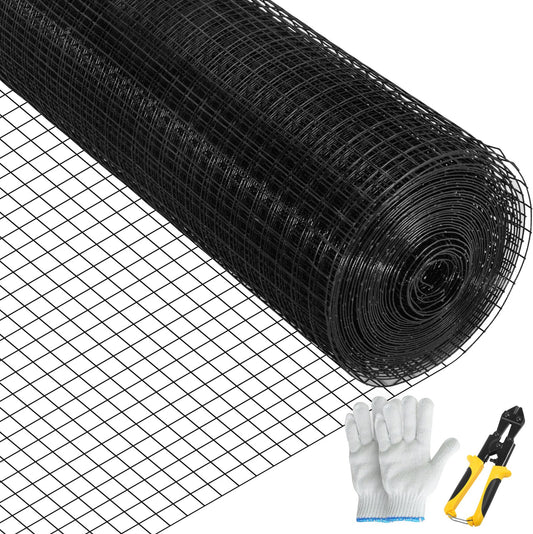 Hårdvaruduk, 24\" x 100\' & 1\"x1\" maskstorlek, galvaniserat stål Vinylbelagd 16 gauge kycklingtrådsstängsel med en skärtång och ett par tyghandskar, för trädgårdsstängsel och husdjursinhägnader,