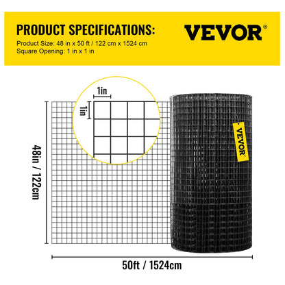 Hardware Cloth, 48\" x 50\' &amp; 1\"x1\" Mesh Size, Galvanized Steel Vinyl Coated 16 Gauge Chicken Wire Fence with a Cutting Pliers and a Pair of Cloth Gloves, for Garden Fencing and Pet Enclosures,