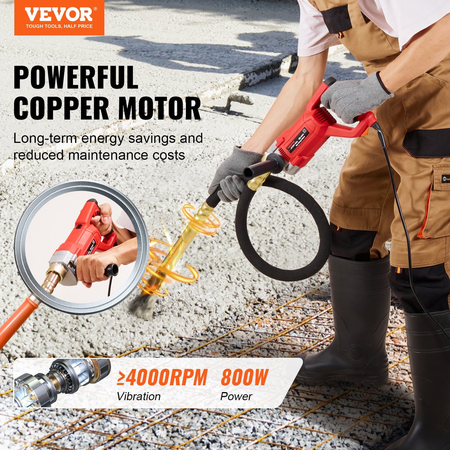 Handhållen elektrisk betongvibrator 800W 1,5M axelluftbubblorborttagare