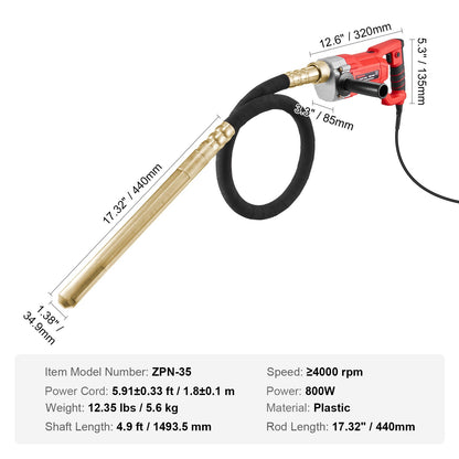 Handhållen elektrisk betongvibrator 800W 1,5M axelluftbubblorborttagare
