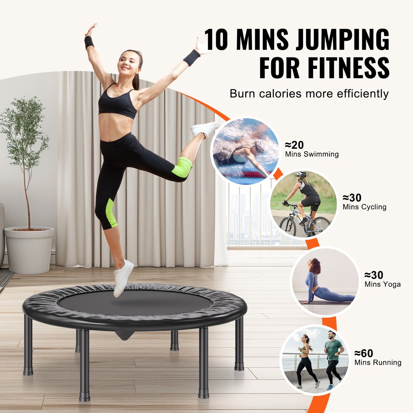 36" Foldable Mini Fitness Trampoline for Adults Indoor Training Rebounder