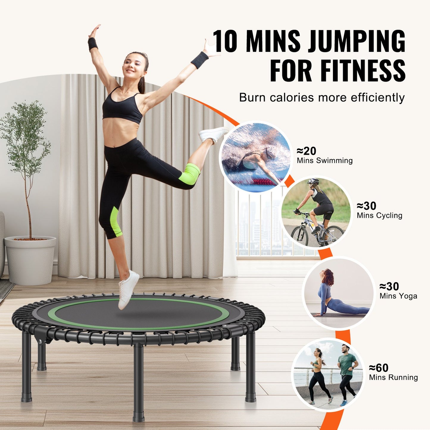 40" hopfällbar mini fitnessstudsmatta för vuxna inomhusträningsrebounder