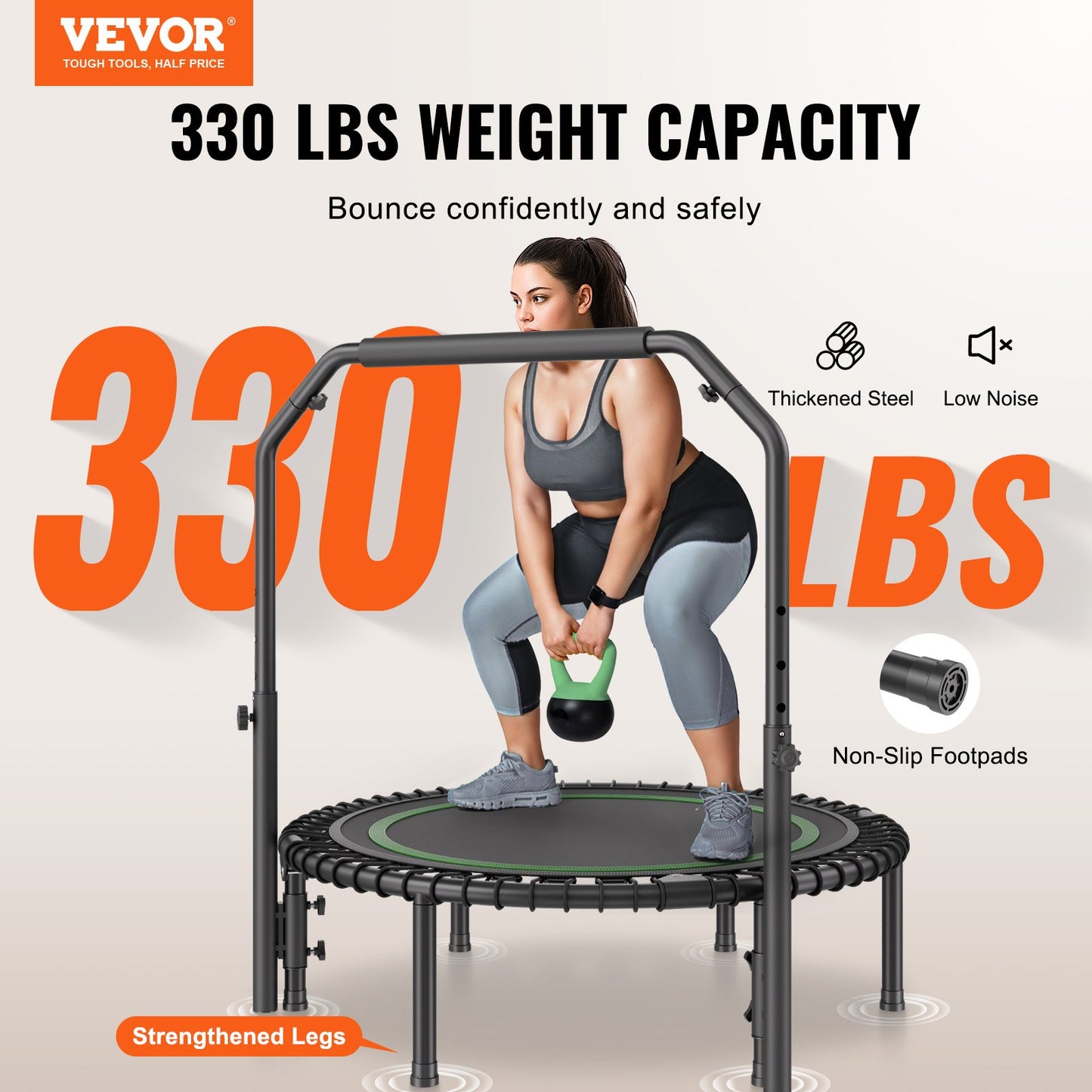 40" Foldable Mini Fitness Trampoline Adult Exercise Rebounder with Handle