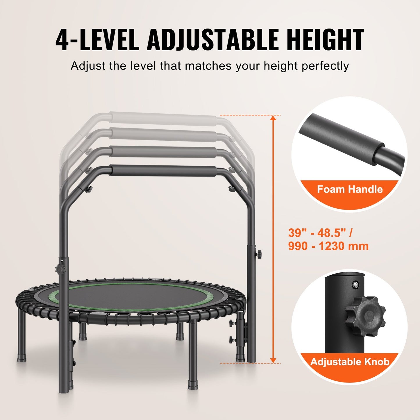 40" Foldable Mini Fitness Trampoline Adult Exercise Rebounder with Handle