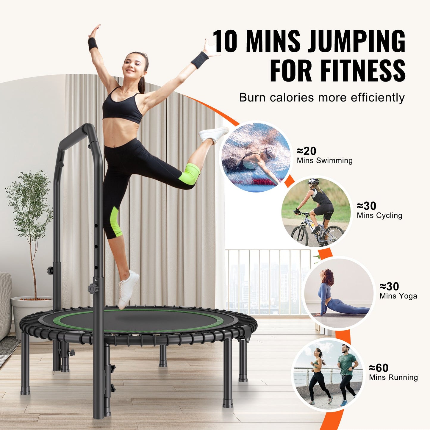 40" Foldable Mini Fitness Trampoline Adult Exercise Rebounder with Handle