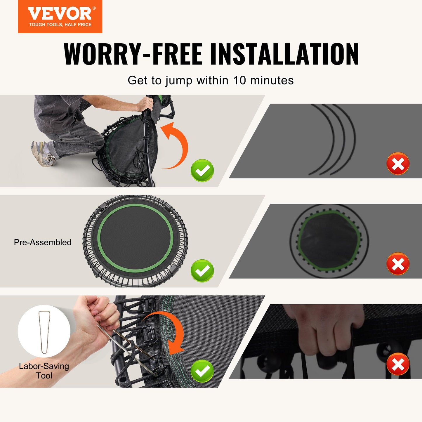 40" Foldable Mini Fitness Trampoline Adult Exercise Rebounder with Handle