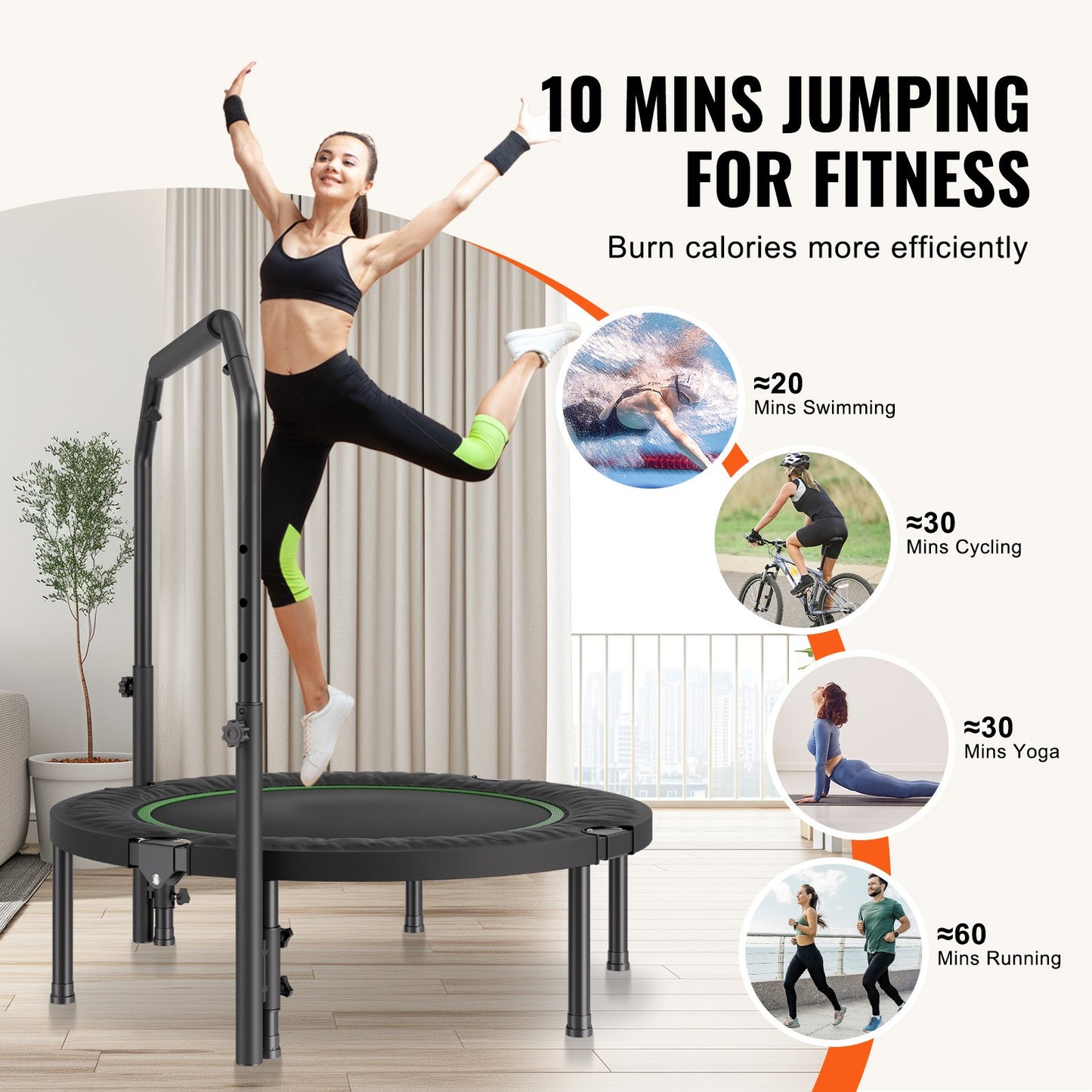 40" Foldable Mini Exercise Trampoline for Adults with Handle