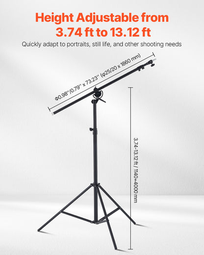 Air-cushioned aluminum photo light stand with adjustable boom arm