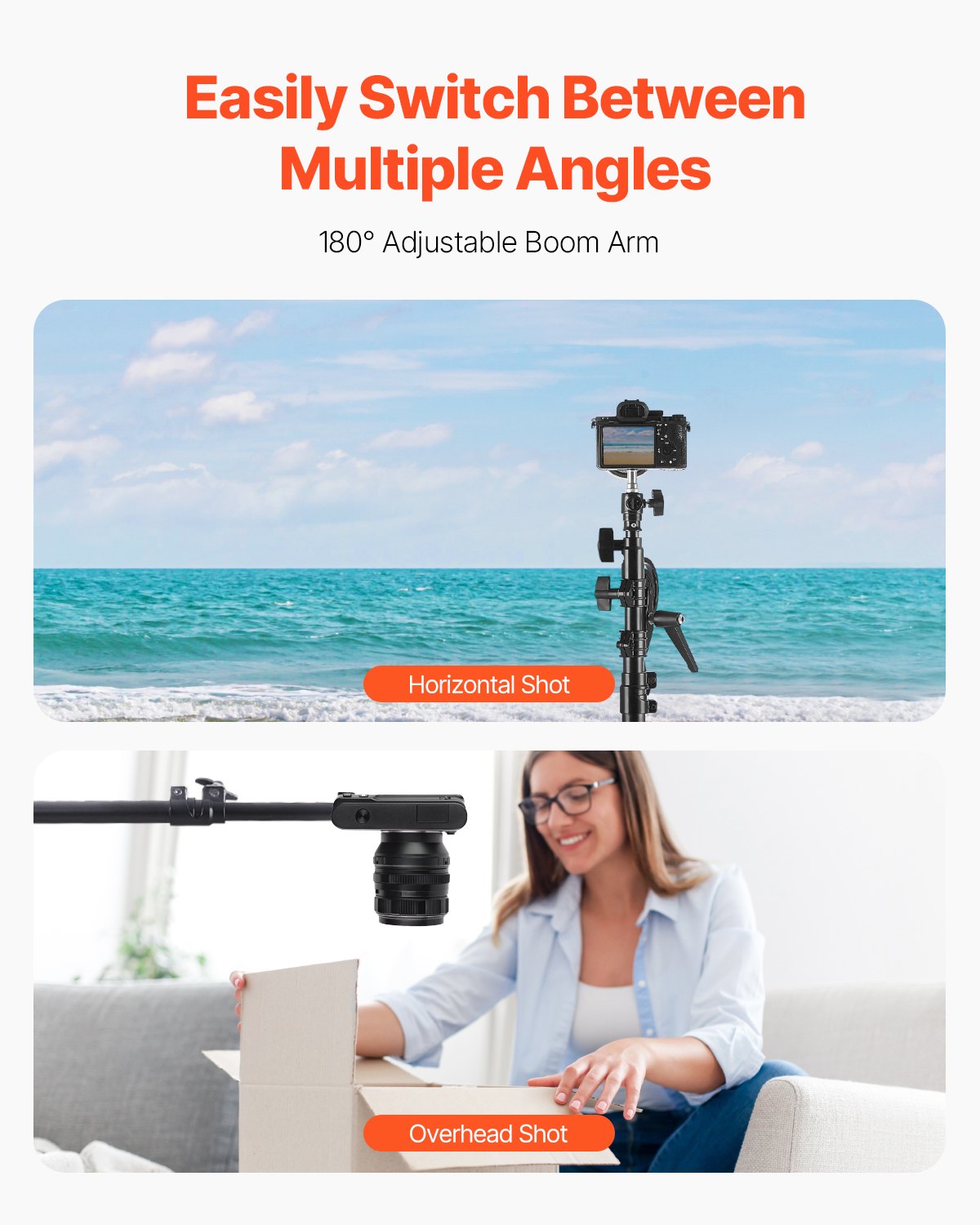 Air-cushioned aluminum photo light stand with adjustable boom arm