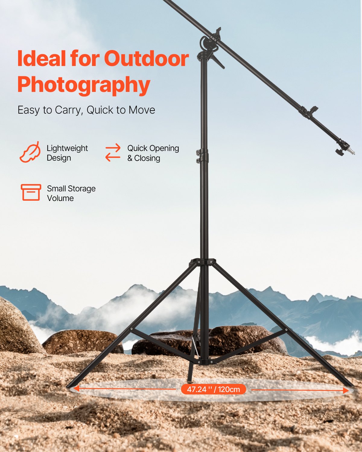 Air-cushioned aluminum photo light stand with adjustable boom arm