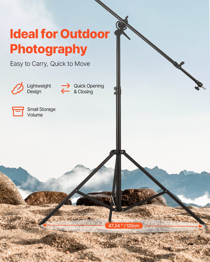 Air-cushioned aluminum photo light stand with adjustable boom arm