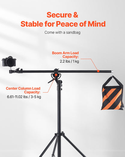 Air-cushioned aluminum photo light stand with adjustable boom arm