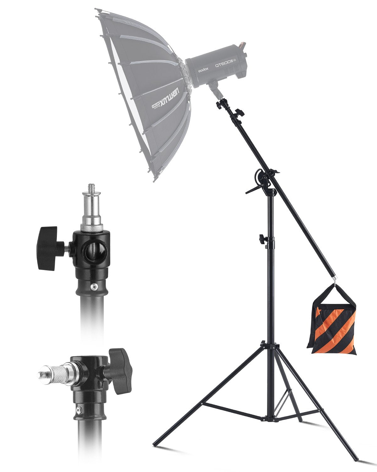 Air-cushioned aluminum photo light stand with adjustable boom arm