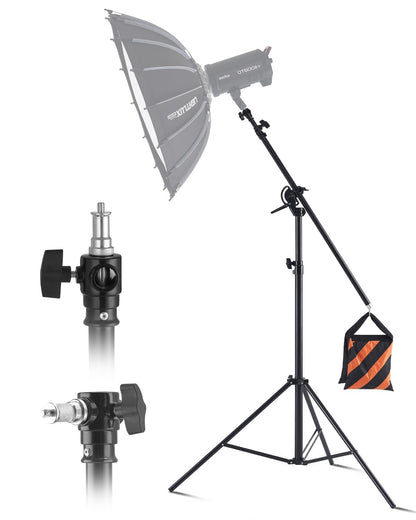 Air-cushioned aluminum photo light stand with adjustable boom arm