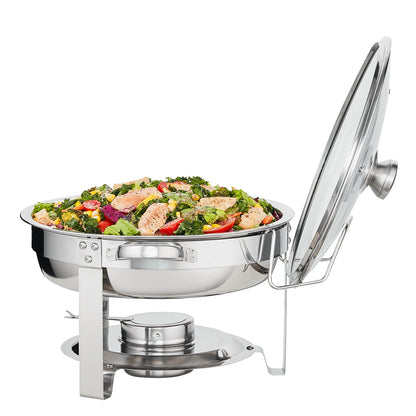 2-Pack Round Chafing Dish Set with Full Size Fuel Holder 4Qt Pan Glass Lid