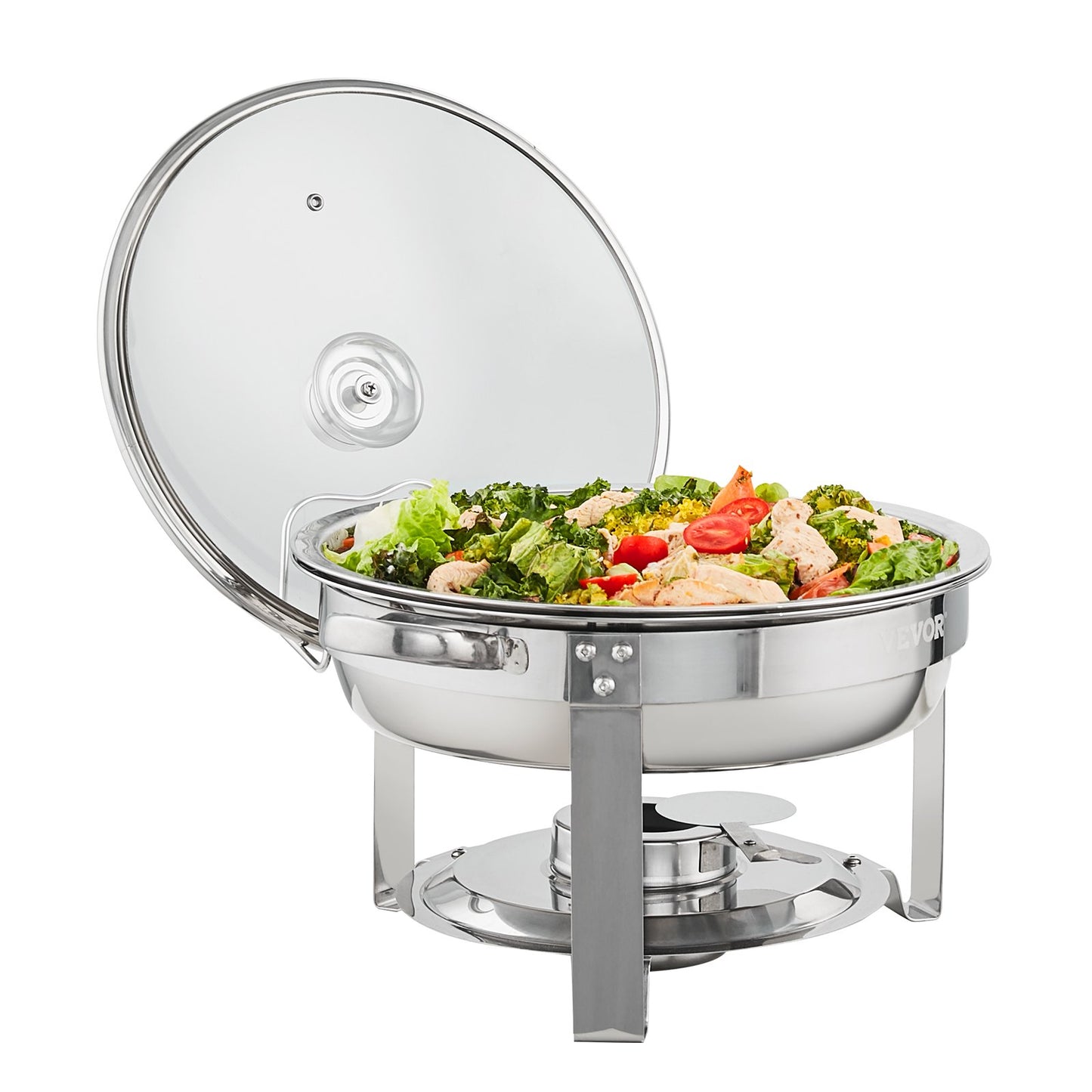 2-Pack Round Chafing Dish Set with Full Size Fuel Holder 4Qt Pan Glass Lid