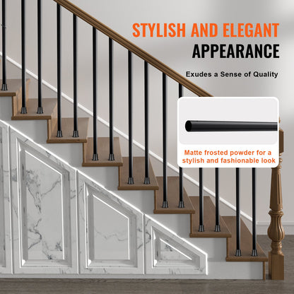 Staircase Metal Balusters, 3/4'' Round x 32'' Långa dekorativa räckespindlar i aluminium, 101-pack Däck Baluster med skruvar, Klassiskt håldäcksräcke Satin Black Pulverlackerad för veranda