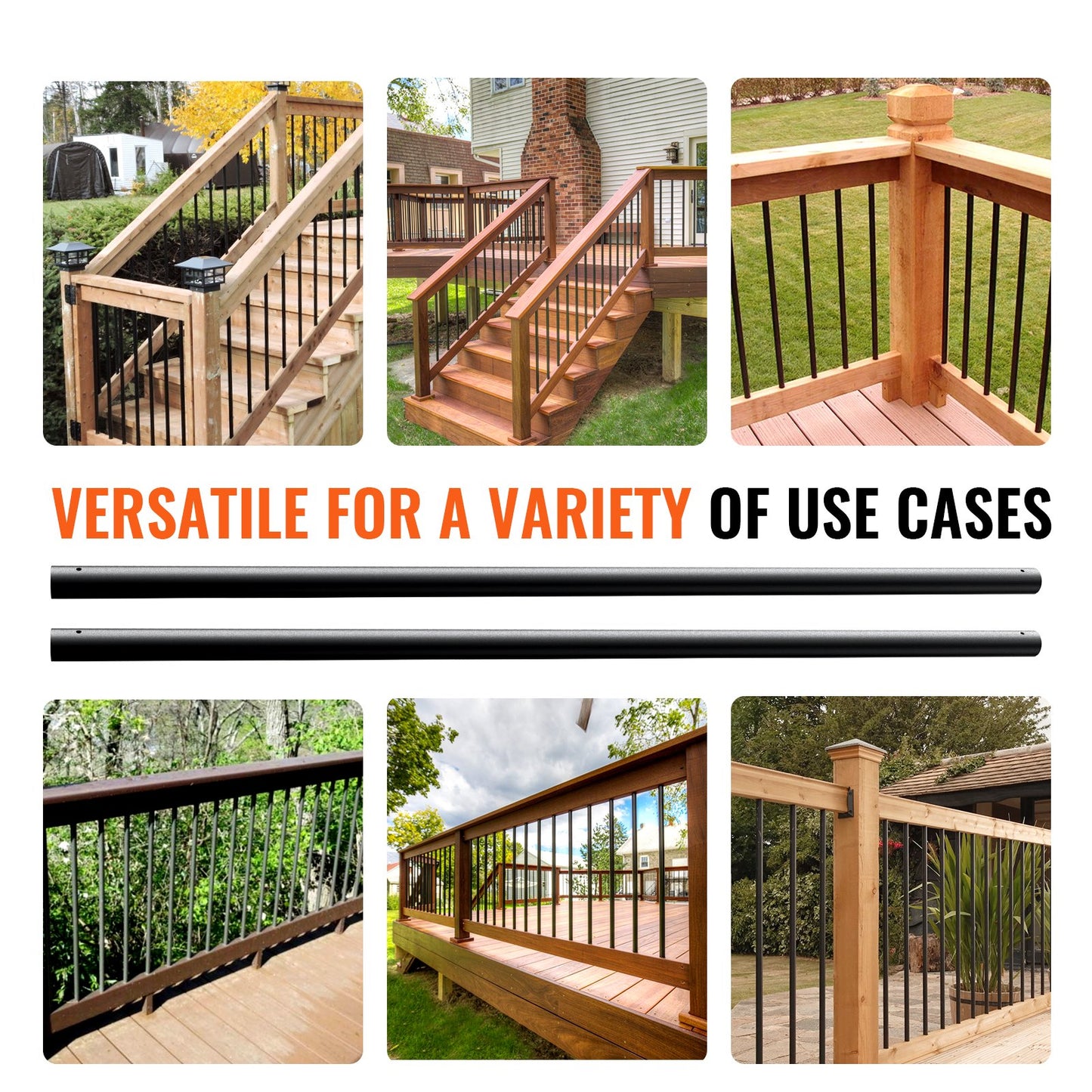Staircase Metal Balusters, 3/4'' Round x 32'' Långa dekorativa räckespindlar i aluminium, 101-pack Däck Baluster med skruvar, Klassiskt håldäcksräcke Satin Black Pulverlackerad för veranda