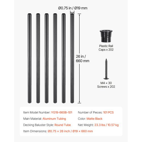 Trappbaluster 101-pack 26 tum aluminiumspindlar med skruvar/räckeskåpor |  EU