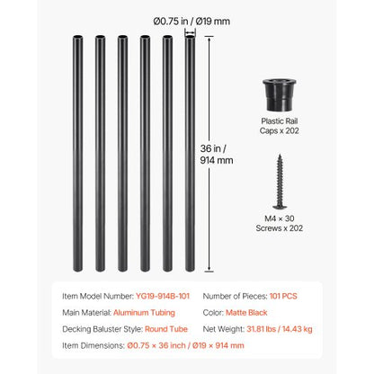 Trappbaluster 101-pack 36 tum aluminiumspindlar med skruvar/räckeskåpor |  EU
