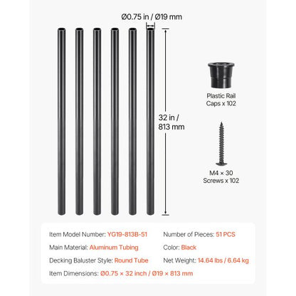 Staircase Balusters 51 Pack 32 i aluminiumspindlar med skruvar/skenor |  EU