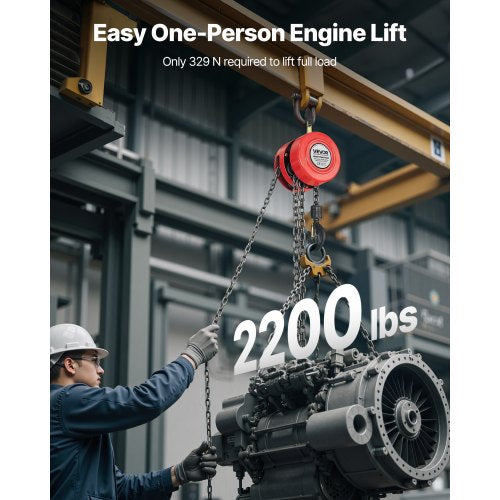 handtelfer, 1 ton kapacitet, manuell kedjeblock med uppgradering G70 galvaniserad kedja, 6 m lyfthöjd, kraftig remskivetelfer för garage, lager, fordonsmaskiner, röd |  EU