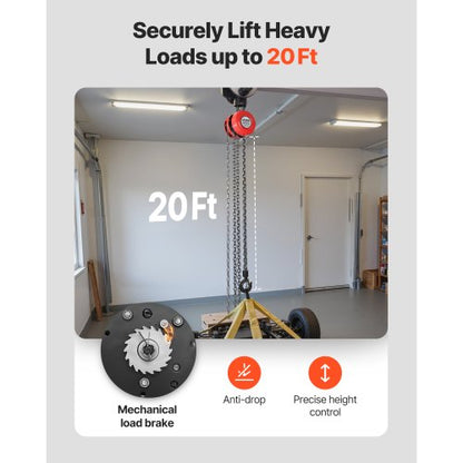 handtelfer, 1 ton kapacitet, manuell kedjeblock med uppgradering G70 galvaniserad kedja, 6 m lyfthöjd, kraftig remskivetelfer för garage, lager, fordonsmaskiner, röd |  EU