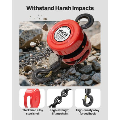 handtelfer, 1 ton kapacitet, manuell kedjeblock med uppgradering G70 galvaniserad kedja, 6 m lyfthöjd, kraftig remskivetelfer för garage, lager, fordonsmaskiner, röd |  EU