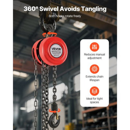 handtelfer, 1 ton kapacitet, manuell kedjeblock med uppgradering G70 galvaniserad kedja, 6 m lyfthöjd, kraftig remskivetelfer för garage, lager, fordonsmaskiner, röd |  EU