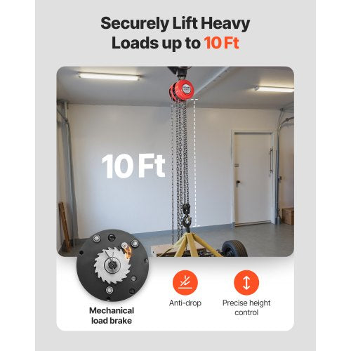 handtelfer, 2 tons kapacitet, manuell kedjeblock med uppgradering G70 galvaniserad kedja, 3 m lyfthöjd, kraftig remskivetelfer för garage, lager, fordonsmaskiner, röd |  EU