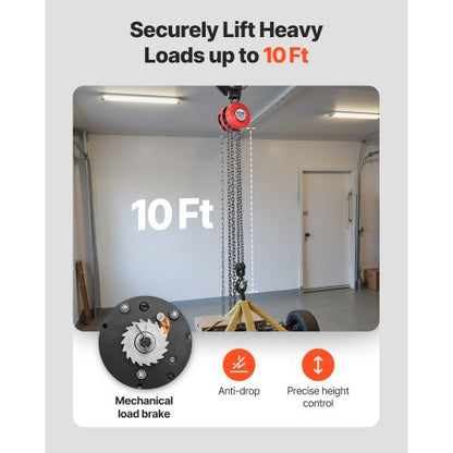 handtelfer, 2 tons kapacitet, manuell kedjeblock med uppgradering G70 galvaniserad kedja, 3 m lyfthöjd, kraftig remskivetelfer för garage, lager, fordonsmaskiner, röd |  EU