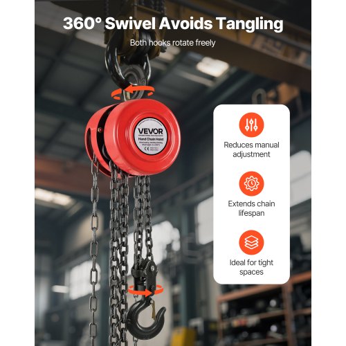 handtelfer, 2 tons kapacitet, manuell kedjeblock med uppgradering G70 galvaniserad kedja, 3 m lyfthöjd, kraftig remskivetelfer för garage, lager, fordonsmaskiner, röd |  EU