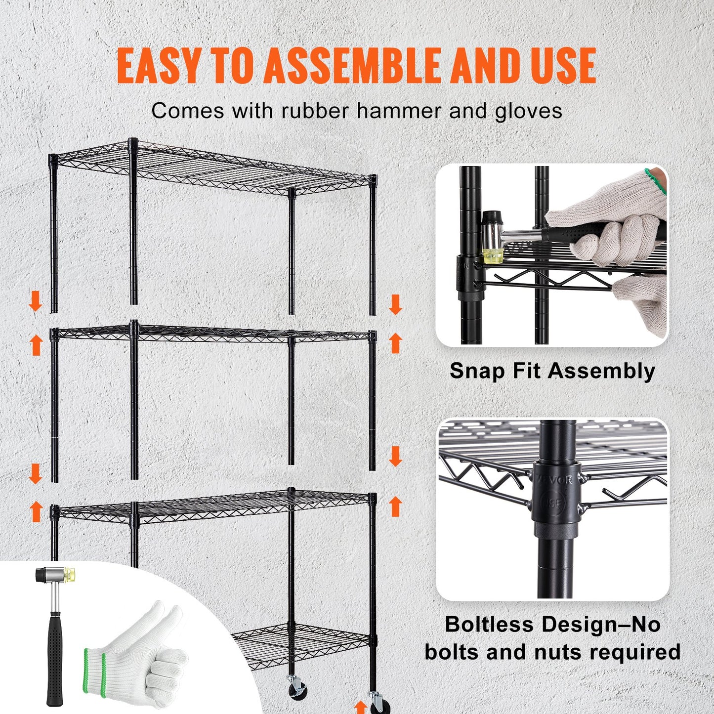 Förvaringshylla med hjul, 4-lagers justerbar, 700 lbs Kapacitet, Heavy Duty Garage Hyllor Metall Organizer Wire Rack, svart, 47,2" L x 17,7" B x 74" H för kök Pantry Basement Badrum
