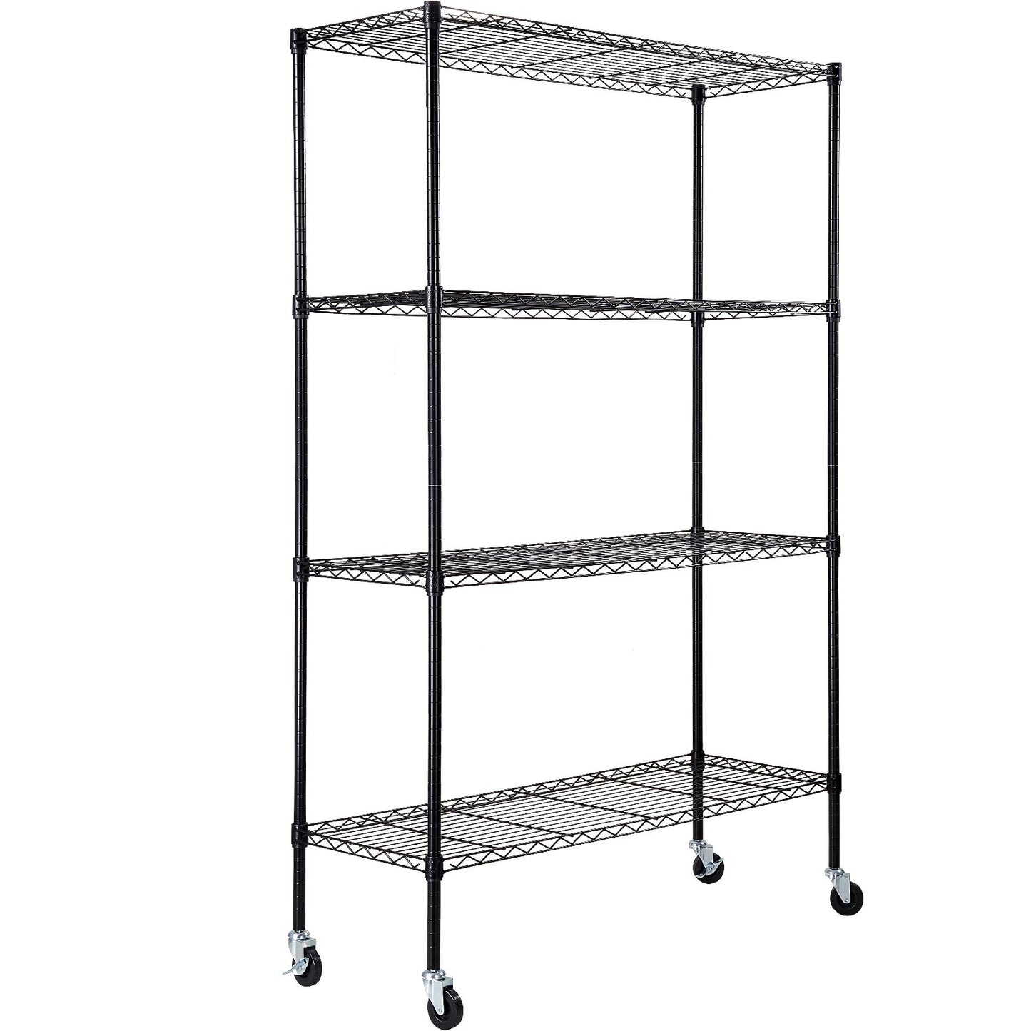 Förvaringshylla med hjul, 4-lagers justerbar, 700 lbs Kapacitet, Heavy Duty Garage Hyllor Metall Organizer Wire Rack, svart, 47,2" L x 17,7" B x 74" H för kök Pantry Basement Badrum