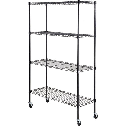 Förvaringshylla med hjul, 4-lagers justerbar, 700 lbs Kapacitet, Heavy Duty Garage Hyllor Metall Organizer Wire Rack, svart, 47,2" L x 17,7" B x 74" H för kök Pantry Basement Badrum