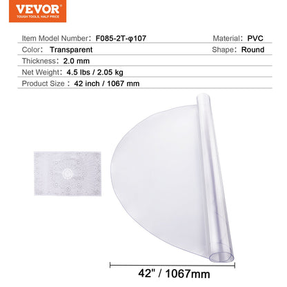 PVC bordsskydd 42 tum runt skrivbordsskydd i klar plast 2,0 mm tjockt