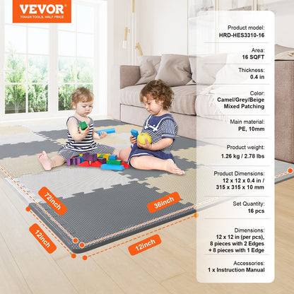 Kids Foam Pussel Golv Lekmatta 0,4 i 16 st Interlocking EVA Soft Tiles