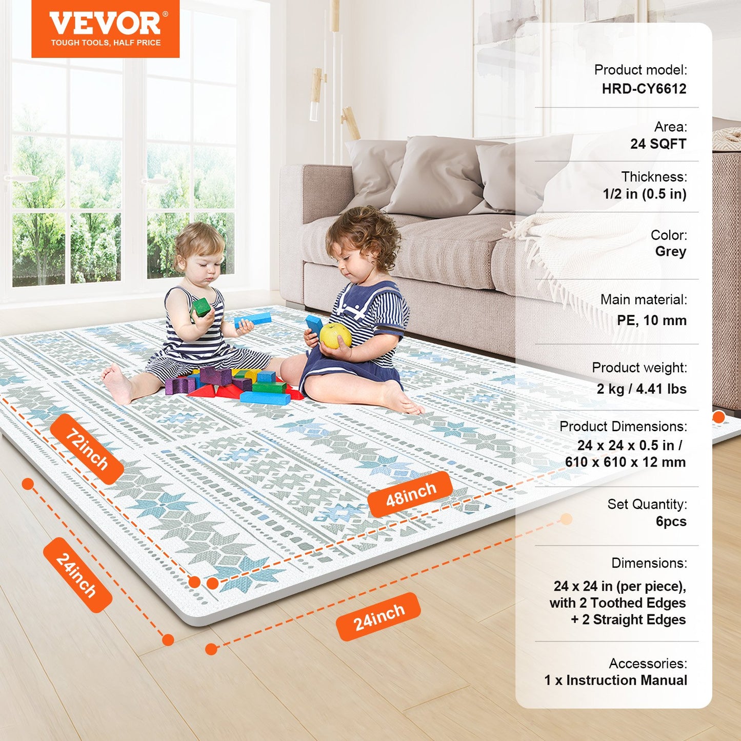 Kids Foam Pussel Golv Lekmatta 0,5 i 6 st Interlocking EVA Soft Tiles