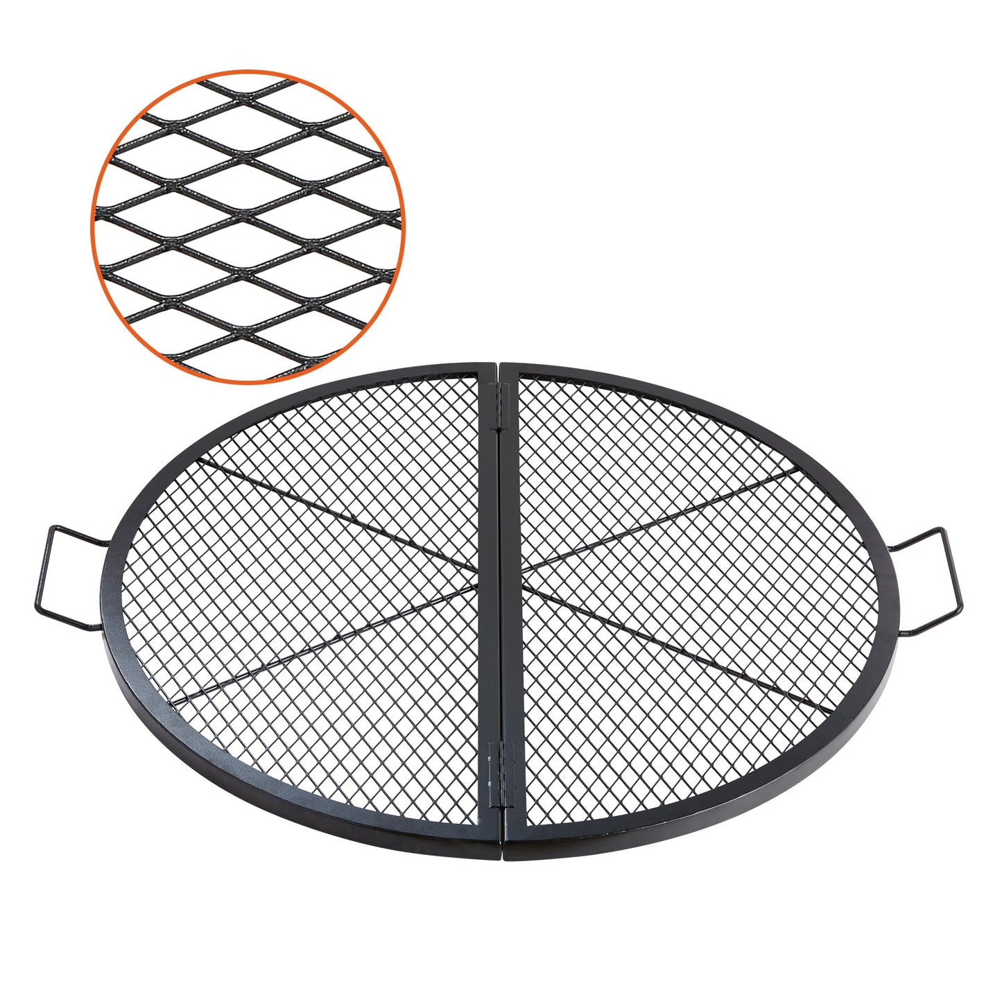 X-Marks Fire Pit Grill Galler, hopfällbart runt matlagningsgaller, Heavy Duty Steel Campfire BBQ Grill Galler med handtag och stöd X Wire, Bärbar campingkök för utefest, 36 tum svart
