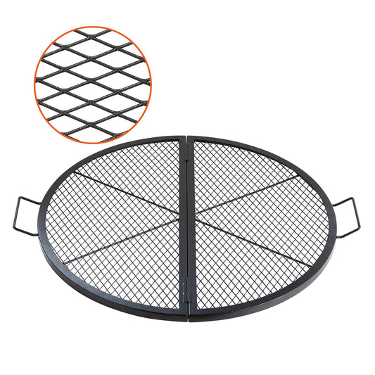 X-Marks Fire Pit Grill Galler, hopfällbart runt matlagningsgaller, Heavy Duty Steel Campfire BBQ Grill Galler med handtag och stöd X Wire, Bärbar campingkök för utefest, 36 tum svart