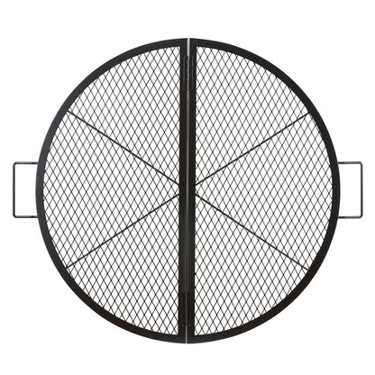 X-Marks Fire Pit Grill Galler, hopfällbart runt matlagningsgaller, Heavy Duty Steel Campfire BBQ Grill Galler med handtag och stöd X Wire, Bärbar campingkök för utefest, 36 tum svart