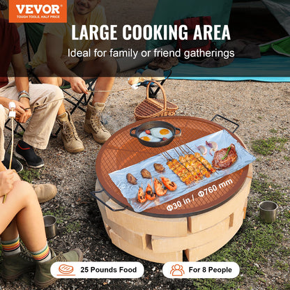 X-Marks Fire Pit Grill Galler, Runt Matlagningsgaller, Heavy Duty Steel Campfire BBQ Grill Galler med handtag och stöd X Wire, Bärbar Camping Köksredskap för utomhusfest och sammankomst, 30 tum svart