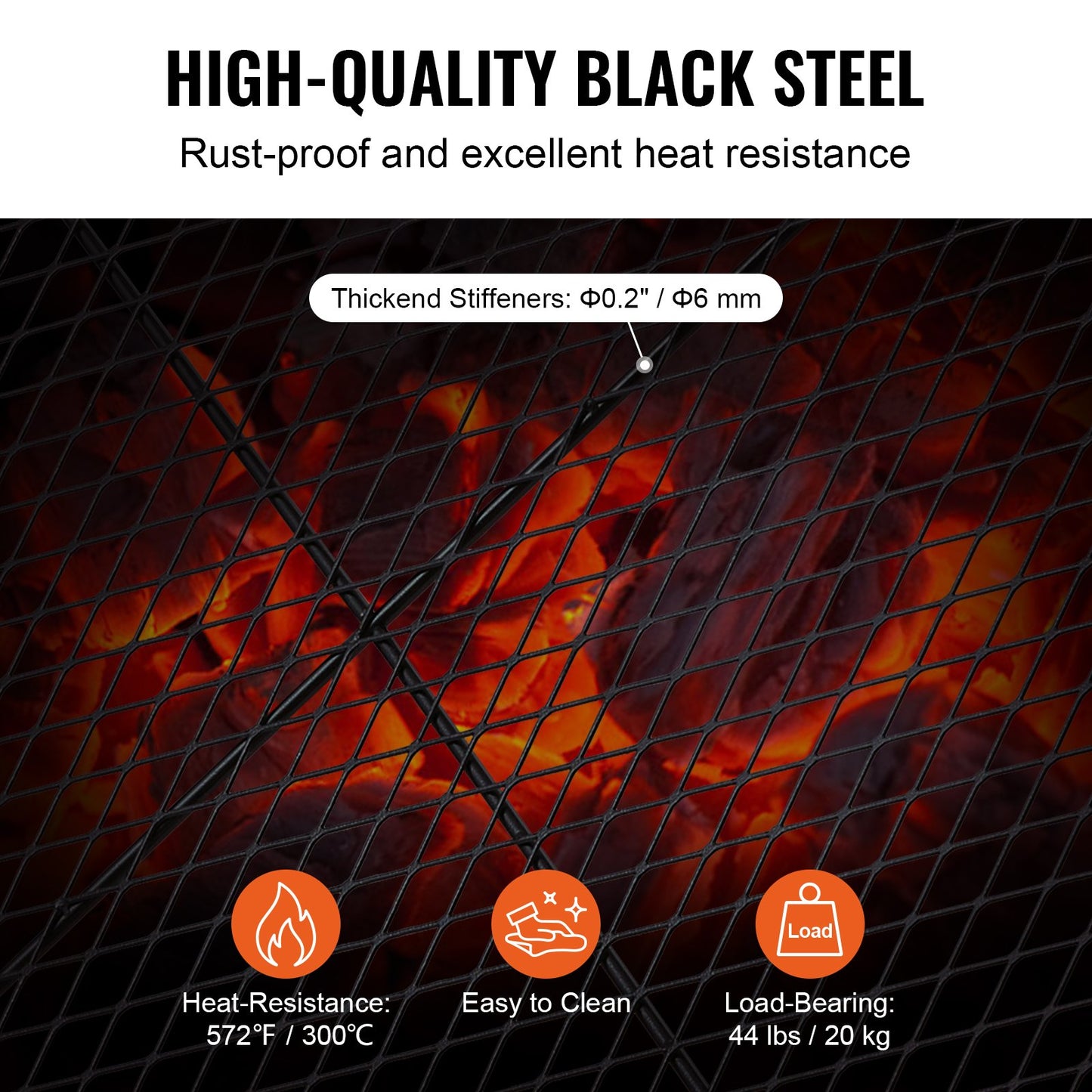 X-Marks Fire Pit Grill Galler, Runt Matlagningsgaller, Heavy Duty Steel Campfire BBQ Grill Galler med handtag och stöd X Wire, Bärbar Camping Köksredskap för utomhusfest och sammankomst, 30 tum svart